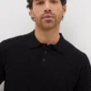 15496034-1985225092268049 Black Textured Pointelle Polo Shirt