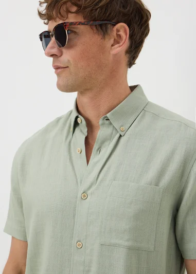 15551229-1855236728897726 Green Linen Short Sleeve Shirt